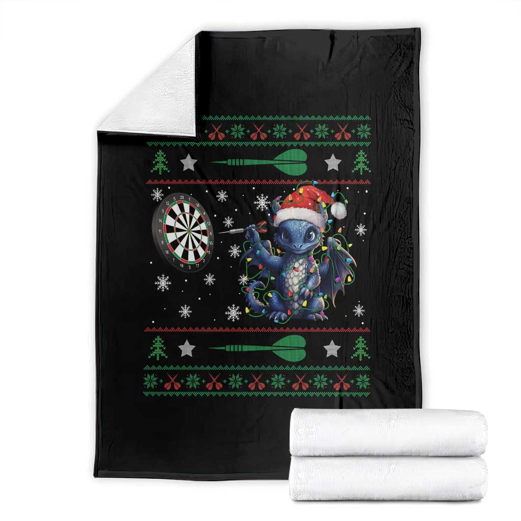 Funny Dragon Throwing Dart Throw Blanket Ugly Christmas Dart Player Gift TS12 Black Print Your Wear