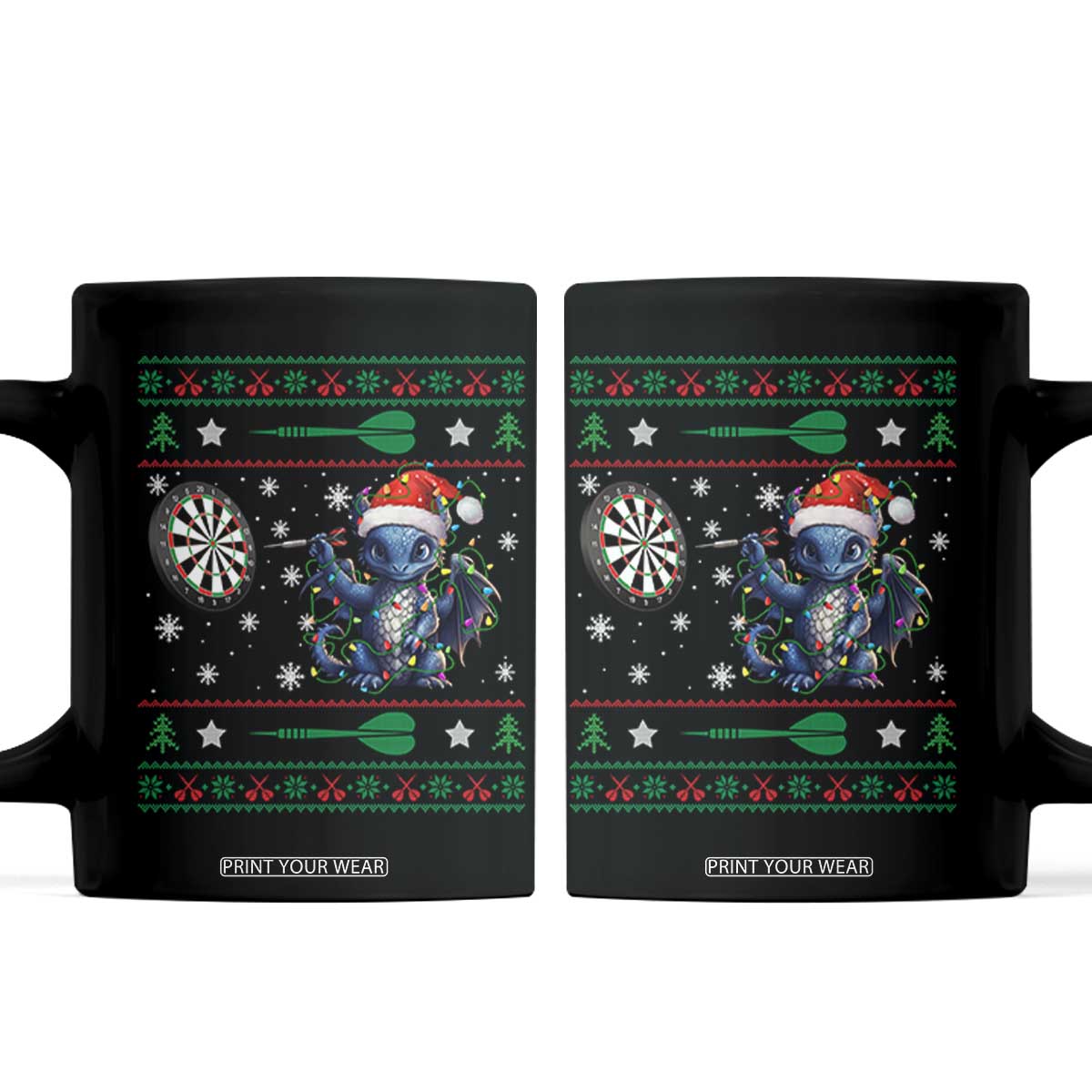 Funny Dragon Throwing Dart Coffee Mug Ugly Christmas Dart Player Gift TS12 Black Print Your Wear