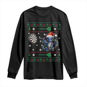 Funny Dragon Throwing Dart Long Sleeve Shirt Ugly Christmas Dart Player Gift TS12 Black Print Your Wear