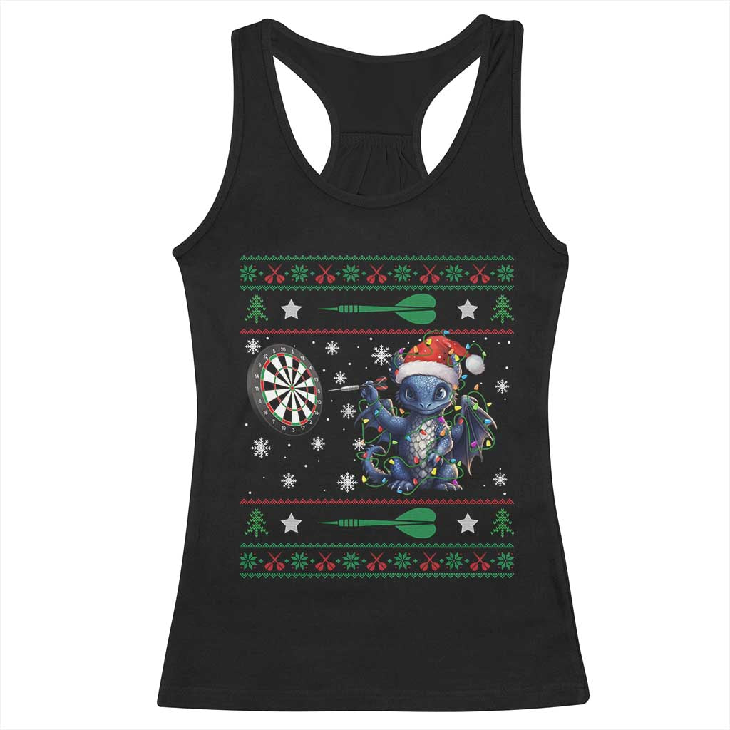Funny Dragon Throwing Dart Racerback Tank Top Ugly Christmas Dart Player Gift TS12 Black Print Your Wear