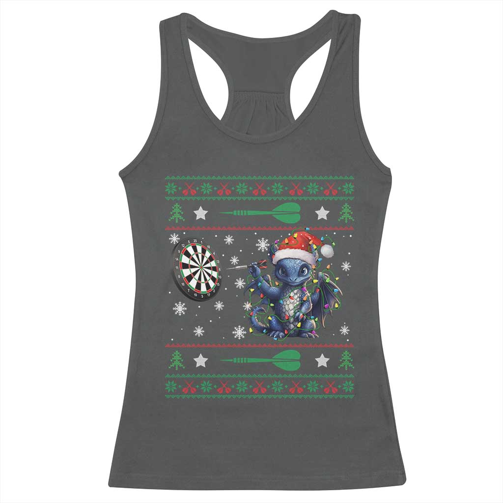Funny Dragon Throwing Dart Racerback Tank Top Ugly Christmas Dart Player Gift TS12 Dark Heather Print Your Wear