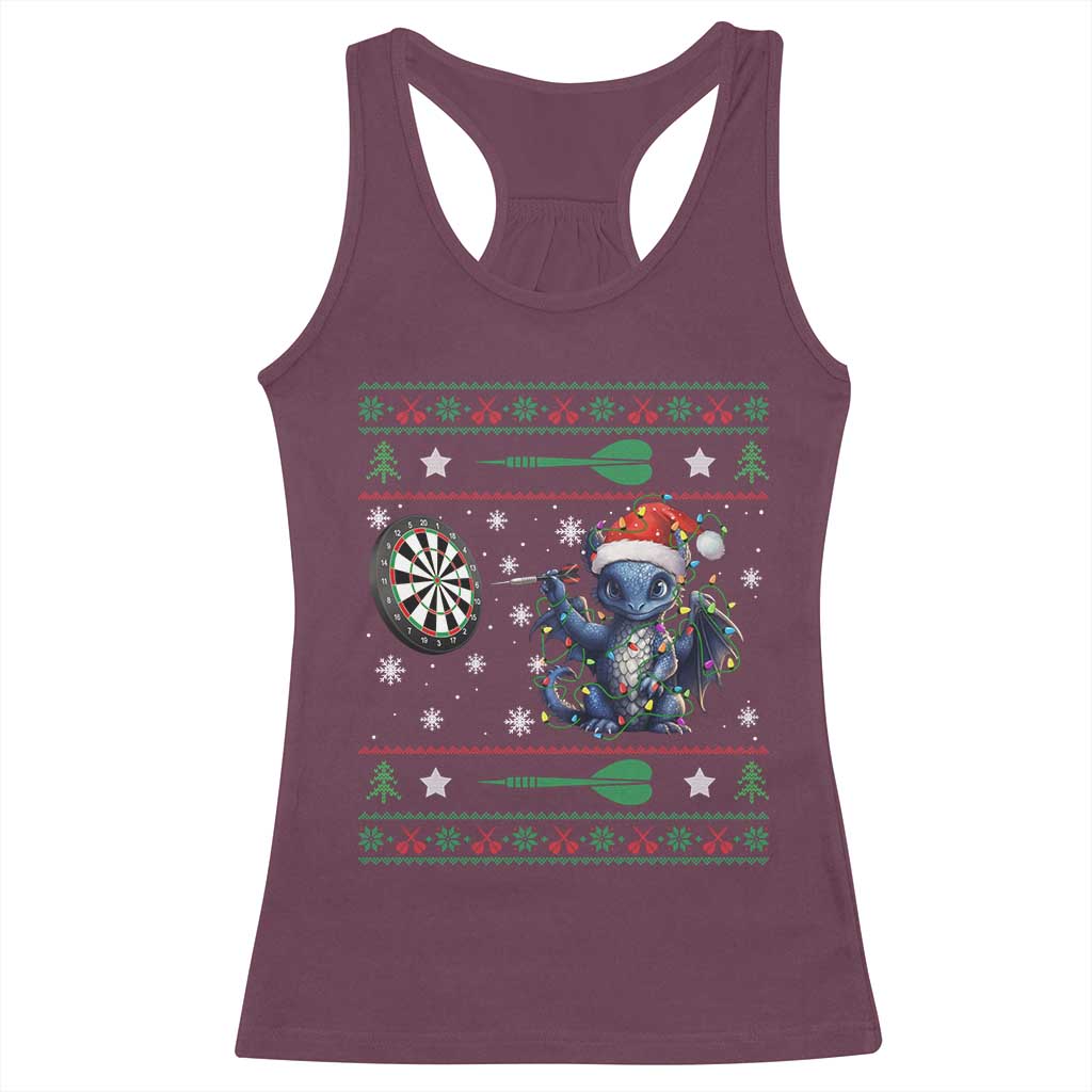 Funny Dragon Throwing Dart Racerback Tank Top Ugly Christmas Dart Player Gift TS12 Maroon Print Your Wear