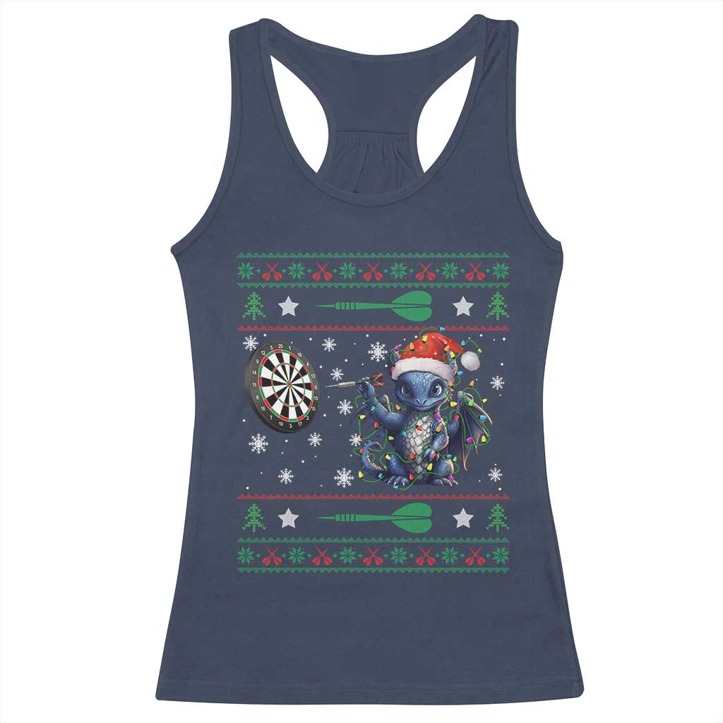 Funny Dragon Throwing Dart Racerback Tank Top Ugly Christmas Dart Player Gift TS12 Navy Print Your Wear