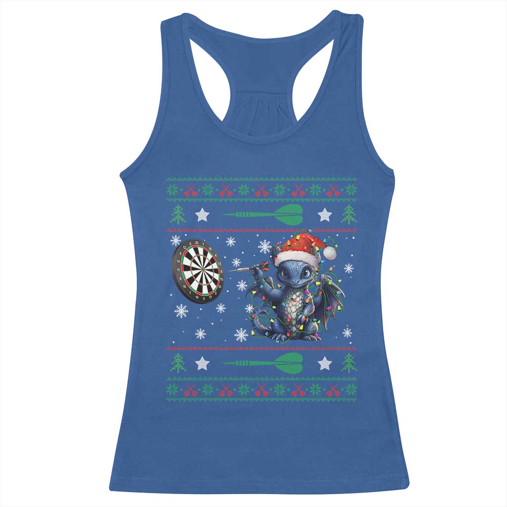 Funny Dragon Throwing Dart Racerback Tank Top Ugly Christmas Dart Player Gift TS12 Royal Blue Print Your Wear
