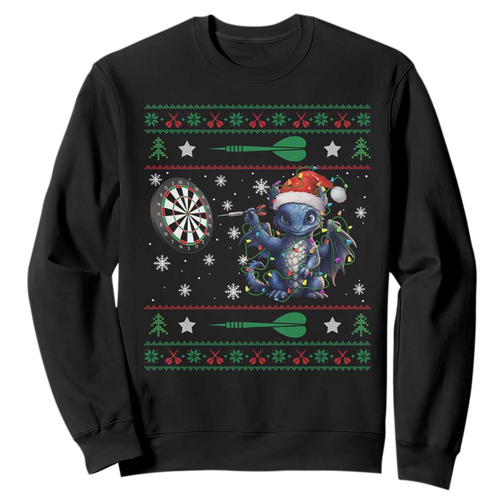 Funny Dragon Throwing Dart Sweatshirt Ugly Christmas Dart Player Gift TS12 Black Print Your Wear