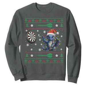 Funny Dragon Throwing Dart Sweatshirt Ugly Christmas Dart Player Gift TS12 Dark Heather Print Your Wear