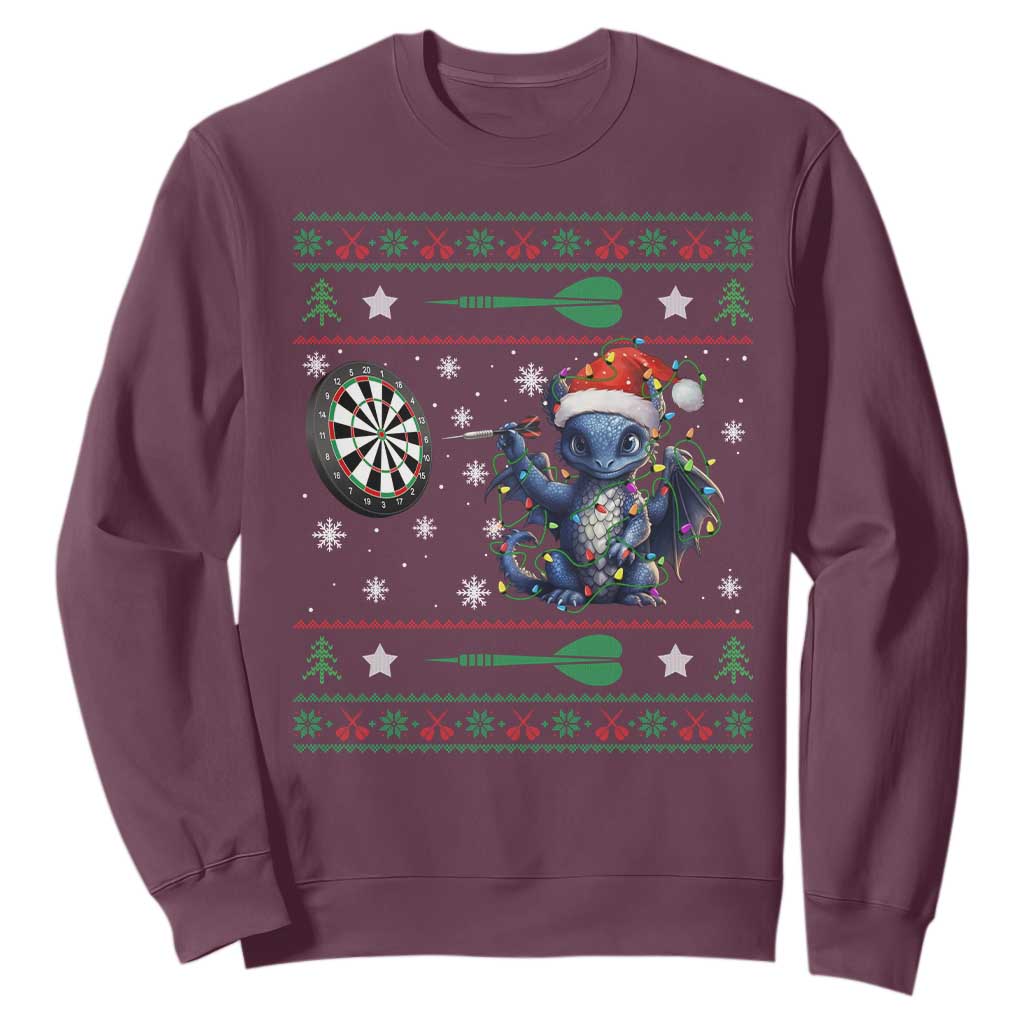Funny Dragon Throwing Dart Sweatshirt Ugly Christmas Dart Player Gift TS12 Maroon Print Your Wear