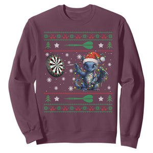 Funny Dragon Throwing Dart Sweatshirt Ugly Christmas Dart Player Gift TS12 Maroon Print Your Wear