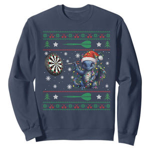 Funny Dragon Throwing Dart Sweatshirt Ugly Christmas Dart Player Gift TS12 Navy Print Your Wear
