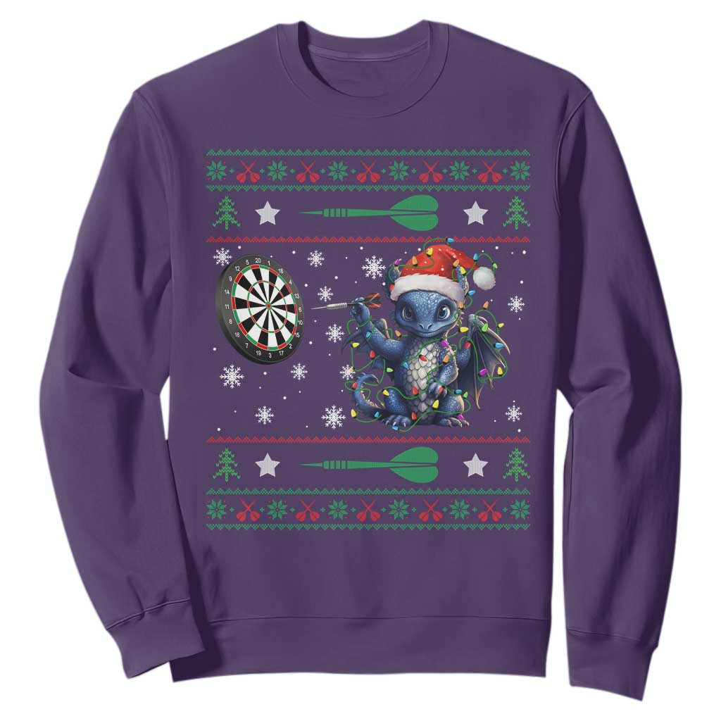 Funny Dragon Throwing Dart Sweatshirt Ugly Christmas Dart Player Gift TS12 Purple Print Your Wear