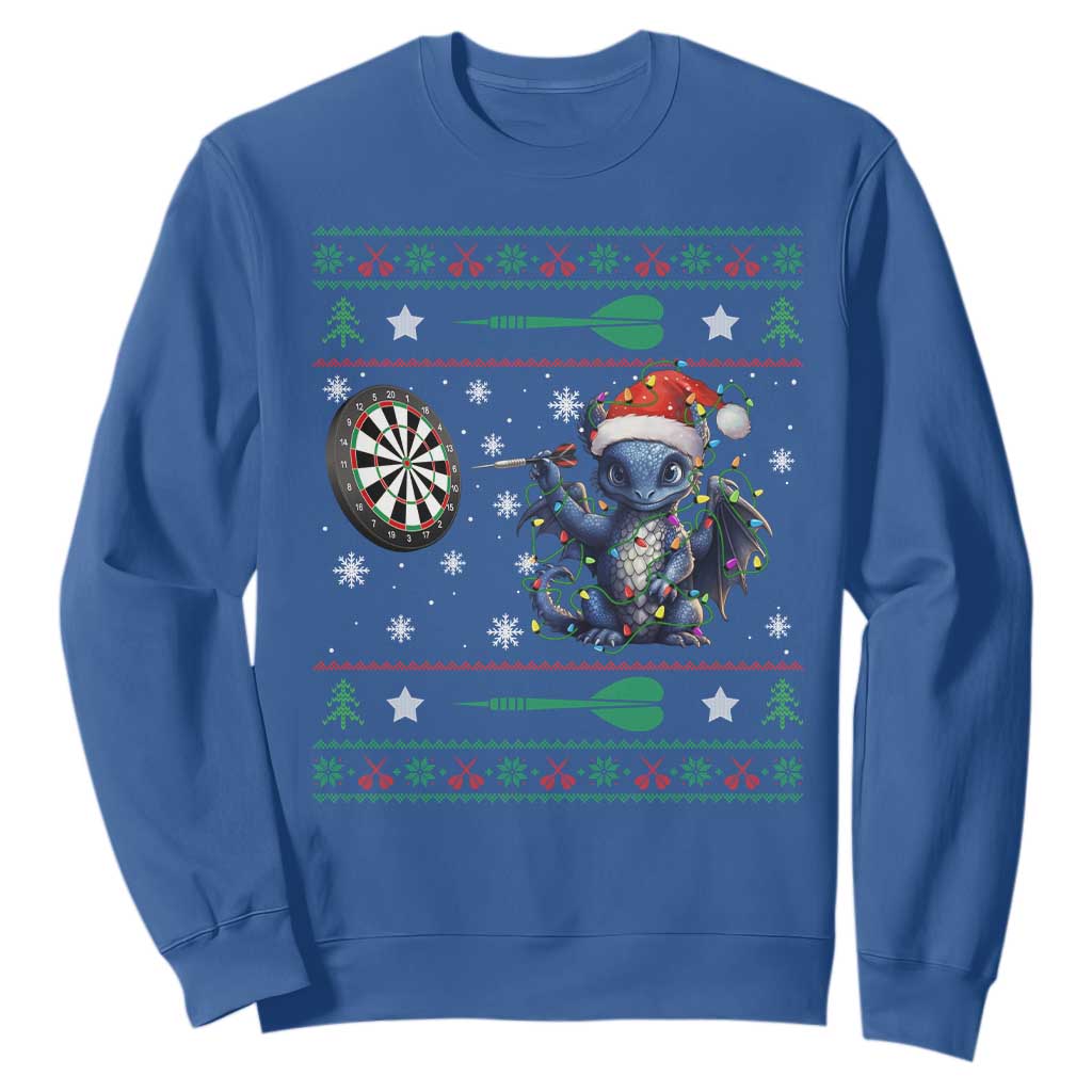 Funny Dragon Throwing Dart Sweatshirt Ugly Christmas Dart Player Gift TS12 Royal Blue Print Your Wear