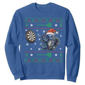 Funny Dragon Throwing Dart Sweatshirt Ugly Christmas Dart Player Gift TS12 Royal Blue Print Your Wear