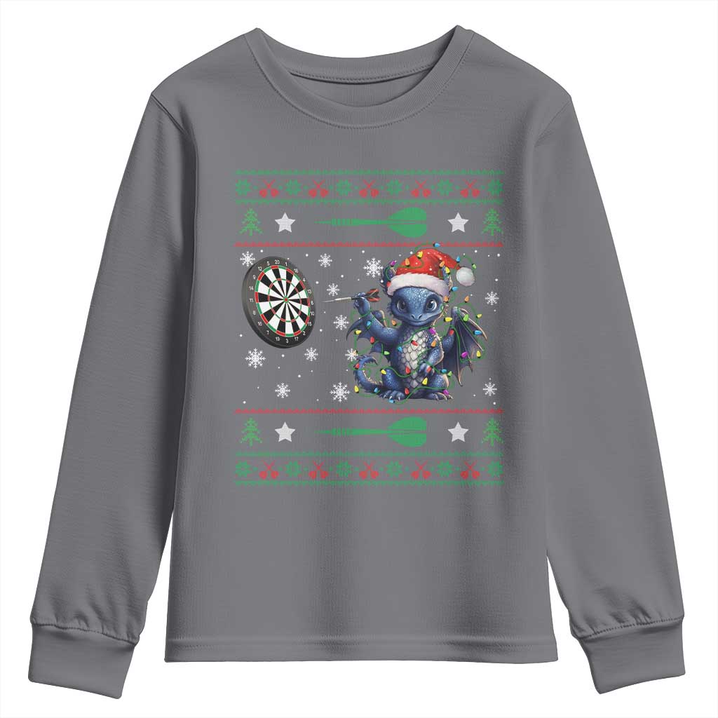 Funny Dragon Throwing Dart Youth Sweatshirt Ugly Christmas Dart Player Gift TS12 Charcoal Print Your Wear
