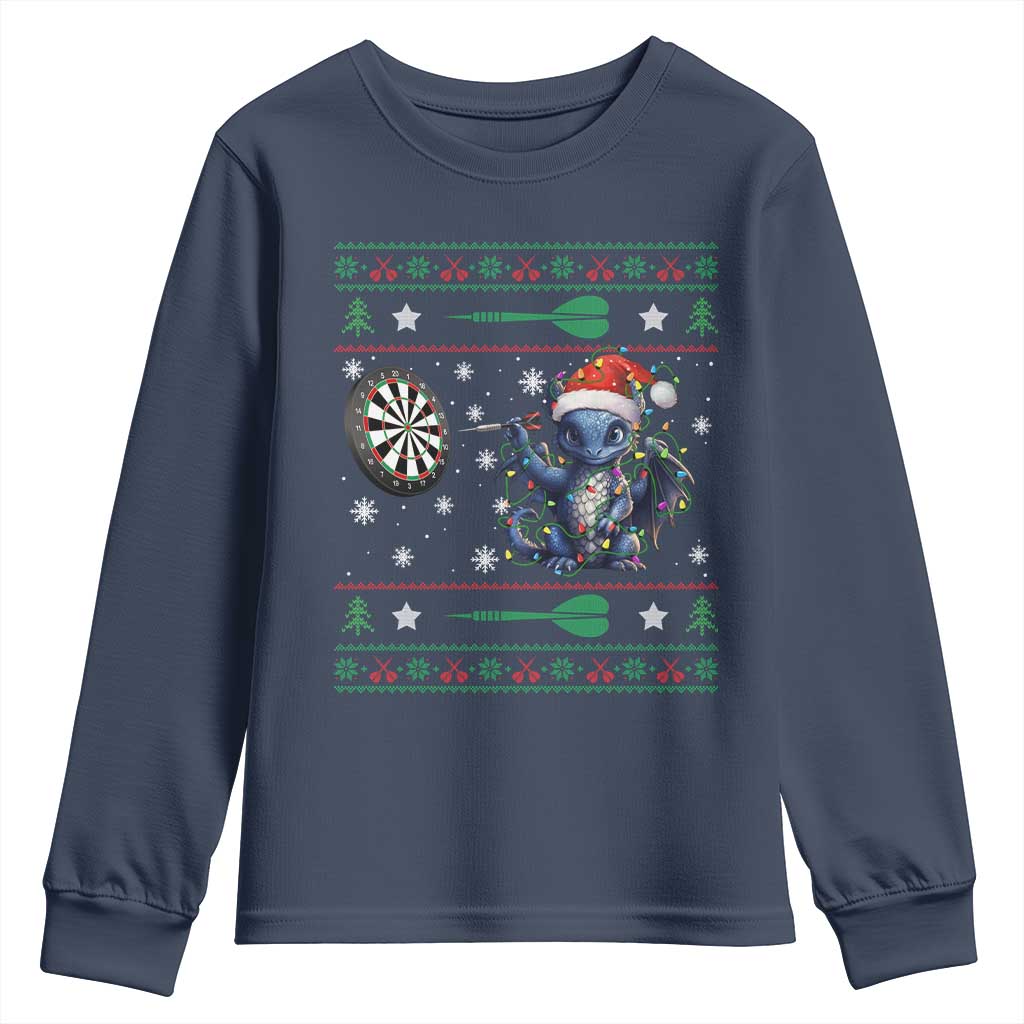 Funny Dragon Throwing Dart Youth Sweatshirt Ugly Christmas Dart Player Gift TS12 Navy Print Your Wear