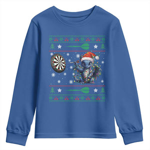 Funny Dragon Throwing Dart Youth Sweatshirt Ugly Christmas Dart Player Gift TS12 Royal Blue Print Your Wear