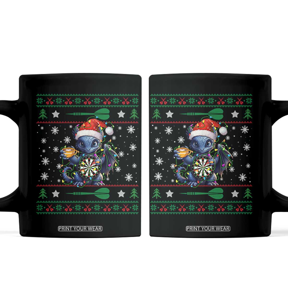 Ugly Christmas Dragon Dart Player Coffee Mug Gift For Dartist TS12 Black Print Your Wear