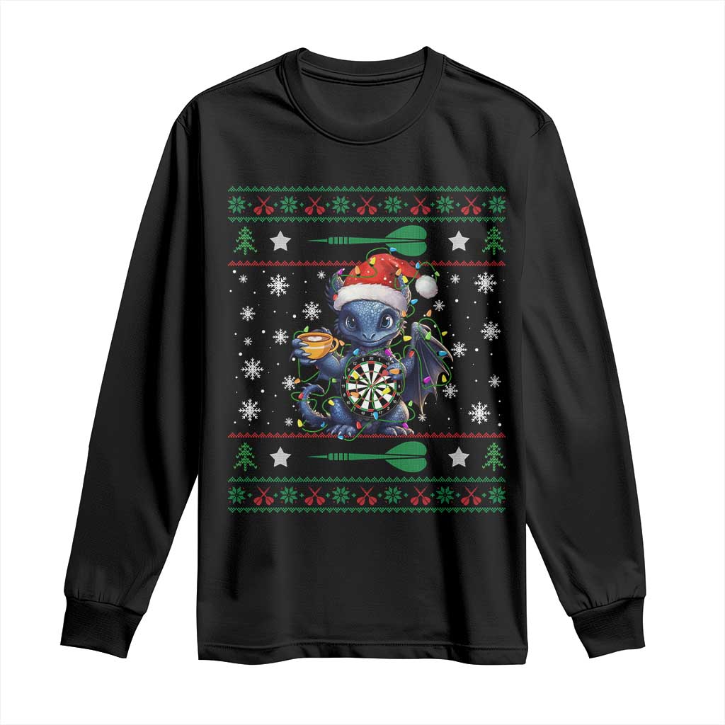 Ugly Christmas Dragon Dart Player Long Sleeve Shirt Gift For Dartist TS12 Black Print Your Wear