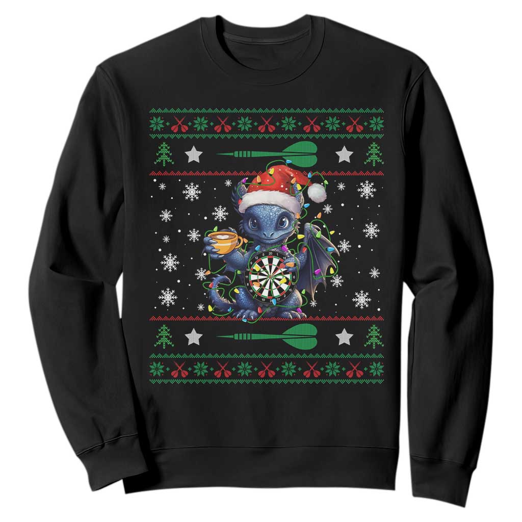 Ugly Christmas Dragon Dart Player Sweatshirt Gift For Dartist TS12 Black Print Your Wear