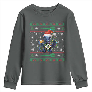 Ugly Christmas Dragon Dart Player Youth Sweatshirt Gift For Dartist TS12 Dark Heather Print Your Wear