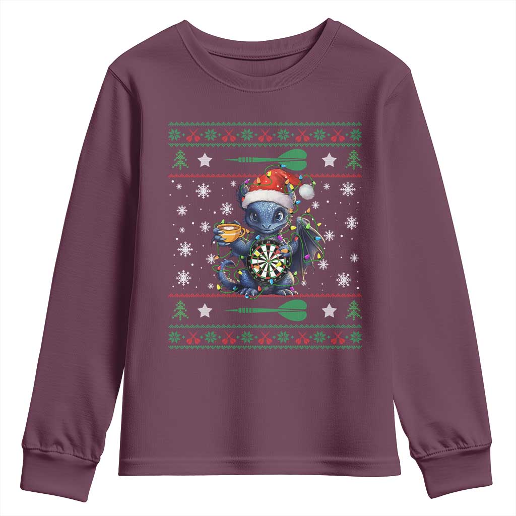 Ugly Christmas Dragon Dart Player Youth Sweatshirt Gift For Dartist TS12 Maroon Print Your Wear