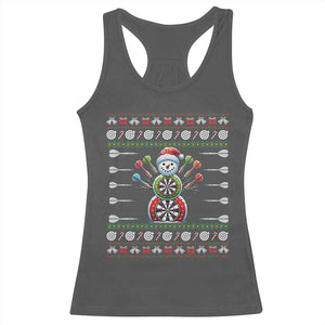 Funny Snowman Dartboard Racerback Tank Top Dartist Ugly Christmas Gift TS12 Dark Heather Print Your Wear