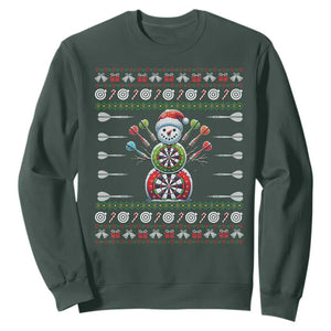 Funny Snowman Dartboard Sweatshirt Dartist Ugly Christmas Gift TS12 Dark Forest Green Print Your Wear