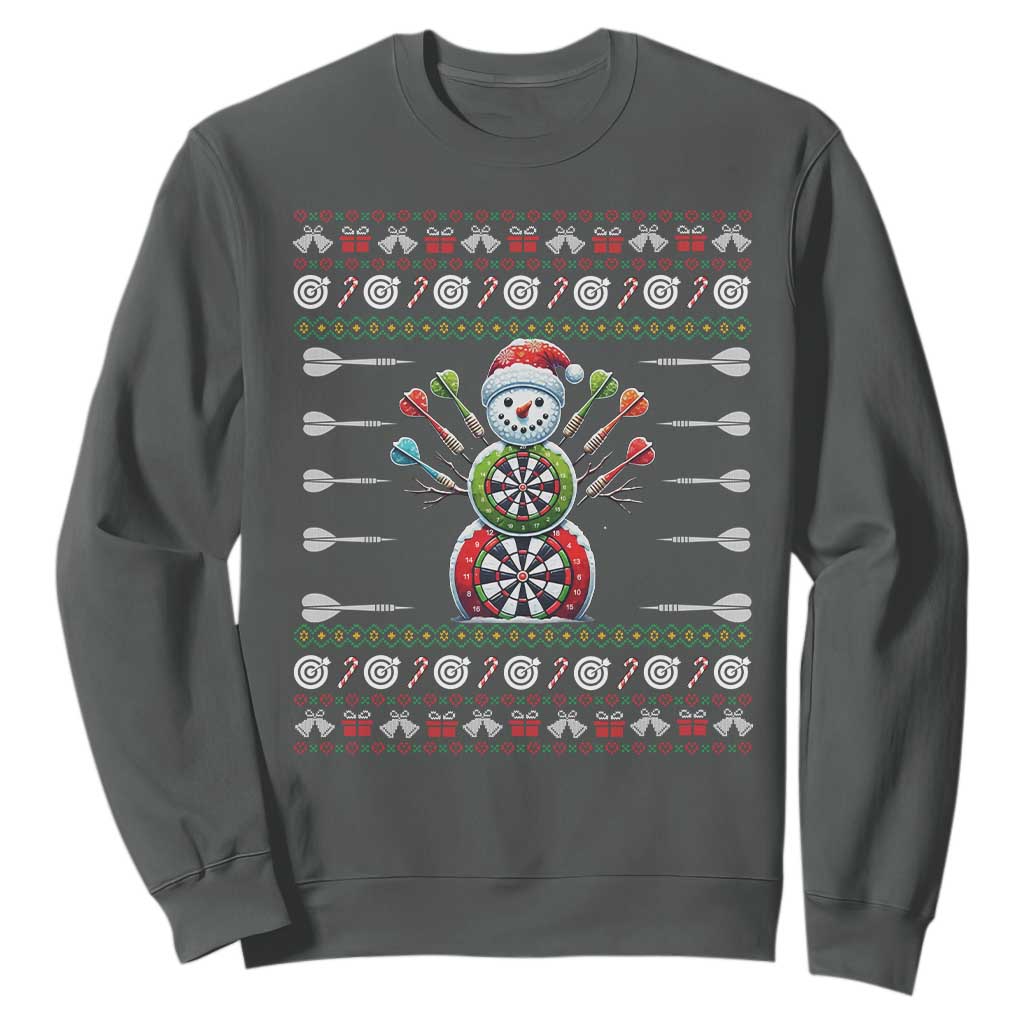 Funny Snowman Dartboard Sweatshirt Dartist Ugly Christmas Gift TS12 Dark Heather Print Your Wear
