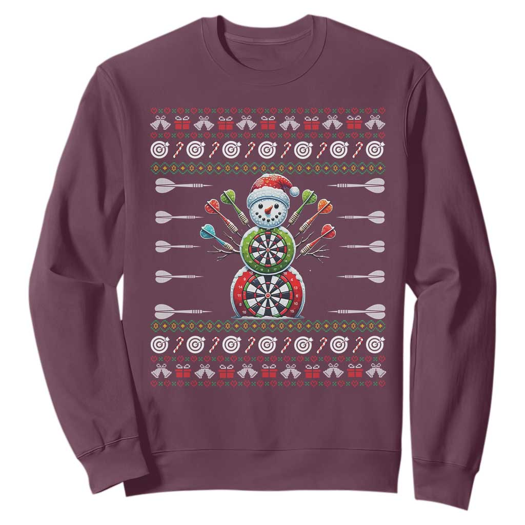 Funny Snowman Dartboard Sweatshirt Dartist Ugly Christmas Gift TS12 Maroon Print Your Wear