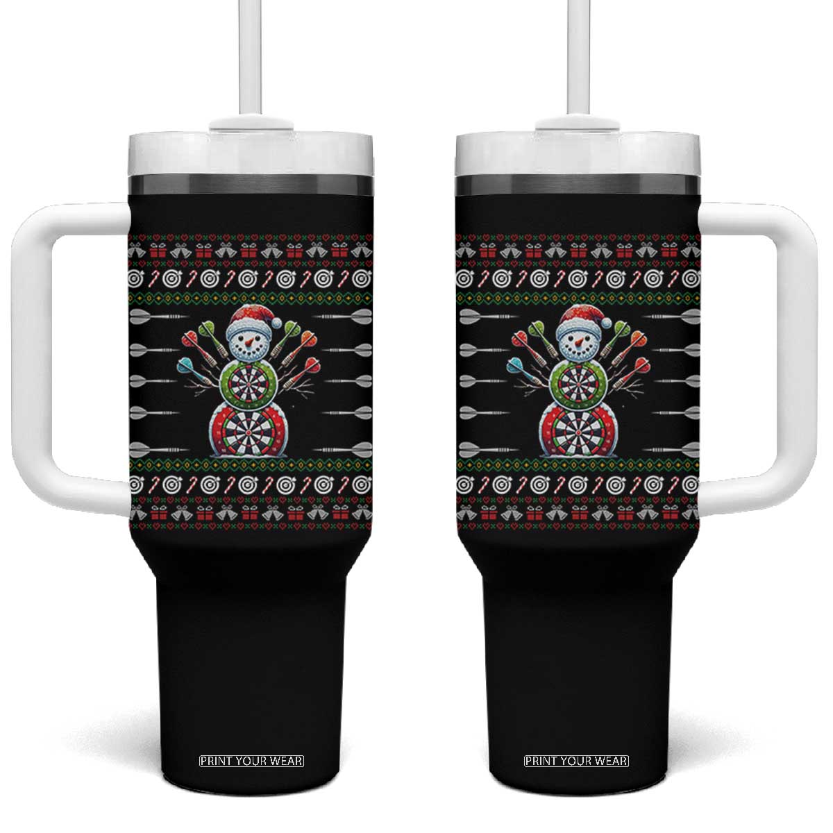 Funny Snowman Dartboard Tumbler With Handle Dartist Ugly Christmas Gift TS12 One Size: 40 oz Black Print Your Wear