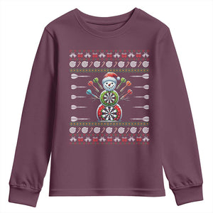 Funny Snowman Dartboard Youth Sweatshirt Dartist Ugly Christmas Gift TS12 Maroon Print Your Wear