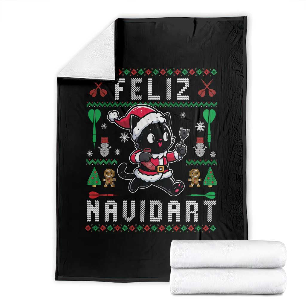 Santa Cat Feliz Navidart Throw Blanket Funny Dartist Ugly Christmas Gift TS12 Black Print Your Wear