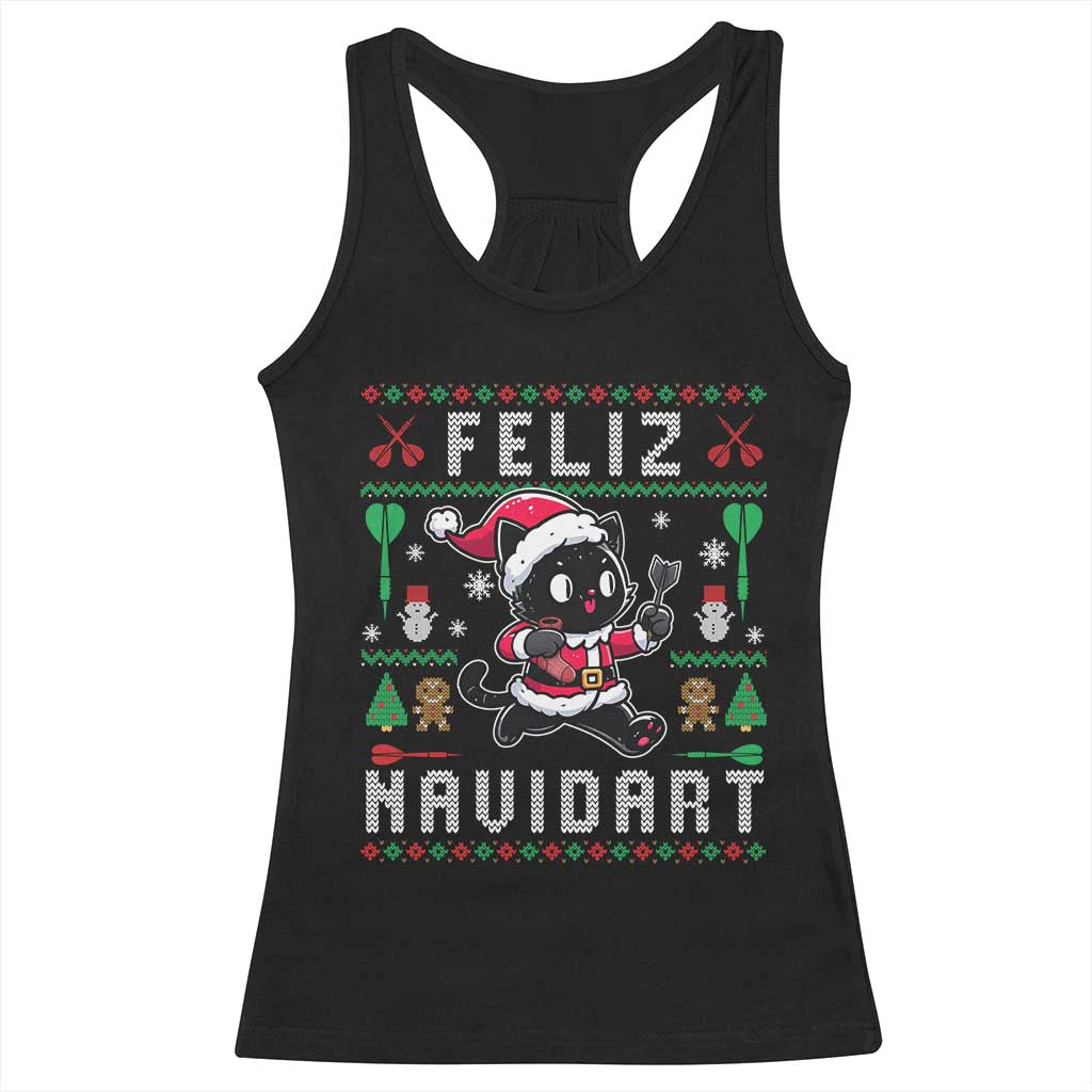 Santa Cat Feliz Navidart Racerback Tank Top Funny Dartist Ugly Christmas Gift TS12 Black Print Your Wear