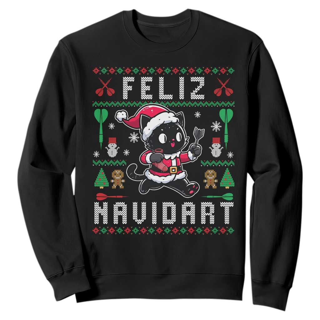 Santa Cat Feliz Navidart Sweatshirt Funny Dartist Ugly Christmas Gift TS12 Black Print Your Wear
