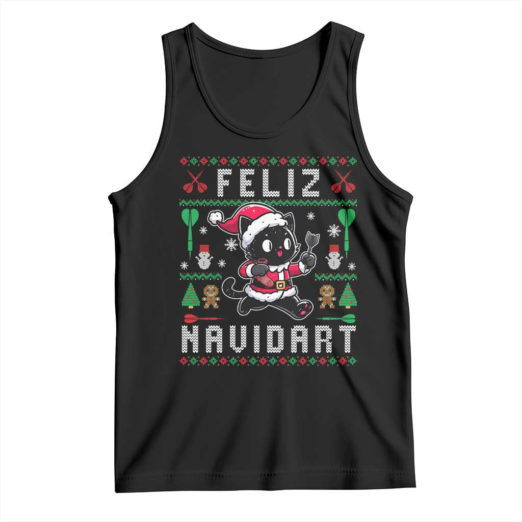 Santa Cat Feliz Navidart Tank Top Funny Dartist Ugly Christmas Gift TS12 Black Print Your Wear