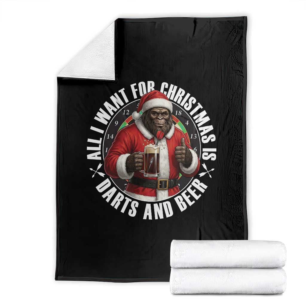 Funny Santa Bigfoot Dartist Beer Lover Throw Blanket Merry Dartsmas Christmas Gift TS12 Black Print Your Wear