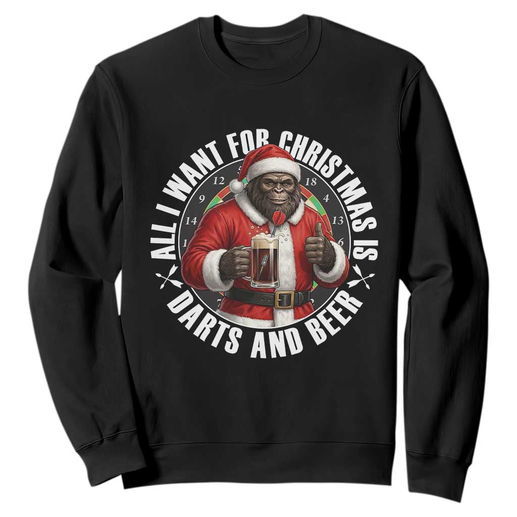 Funny Santa Bigfoot Dartist Beer Lover Sweatshirt Merry Dartsmas Christmas Gift TS12 Black Print Your Wear