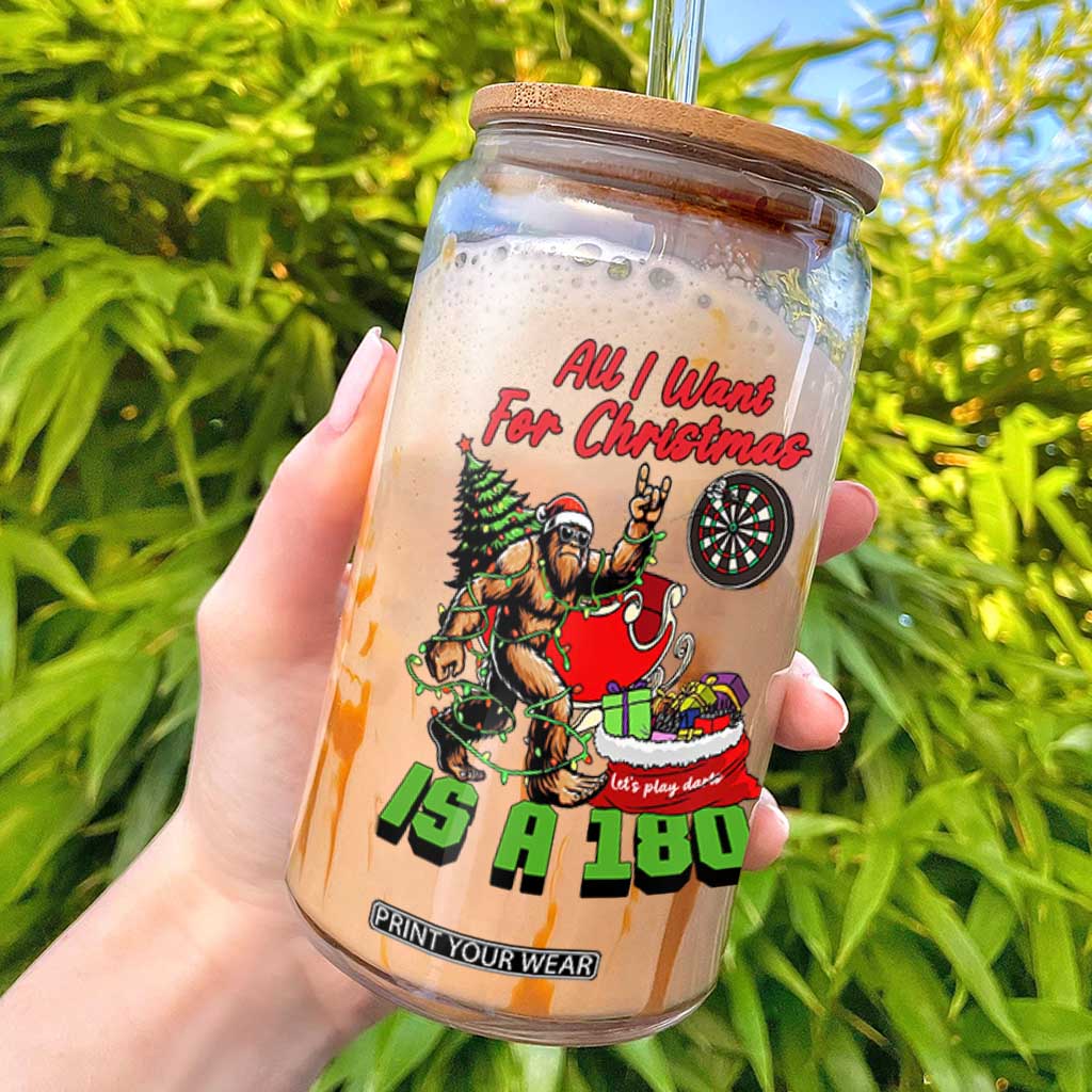 All I Want For Christmas Is A 180 Glass Can Bigfoot Lover Dartist Gift TS12 White Print Your Wear
