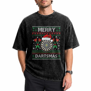 Christmas Dart Player Gift Washed Cotton T-Shirt Merry Dartsmas