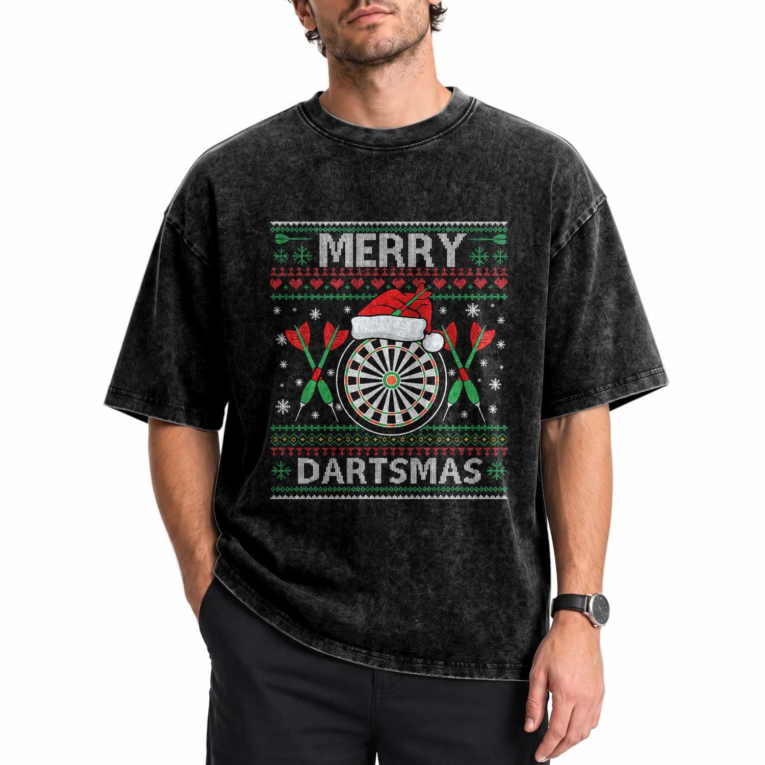 Christmas Dart Player Gift Washed Cotton T-Shirt Merry Dartsmas