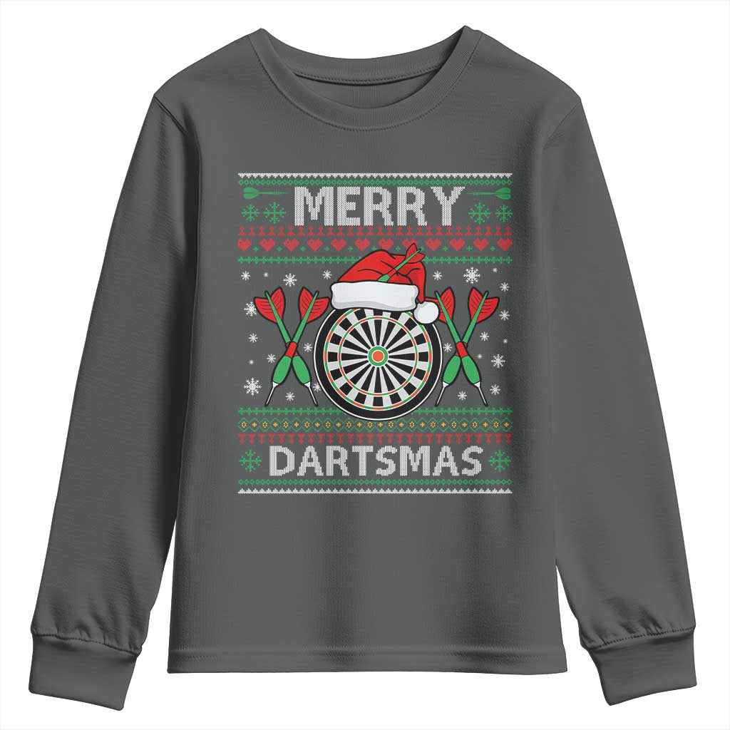 Christmas Dart Player Gift Youth Sweatshirt Merry Dartsmas TS12 Dark Heather Print Your Wear