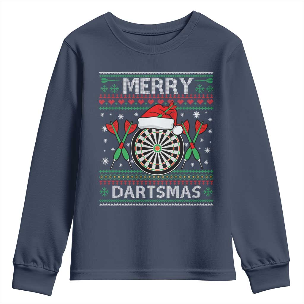 Christmas Dart Player Gift Youth Sweatshirt Merry Dartsmas TS12 Navy Print Your Wear