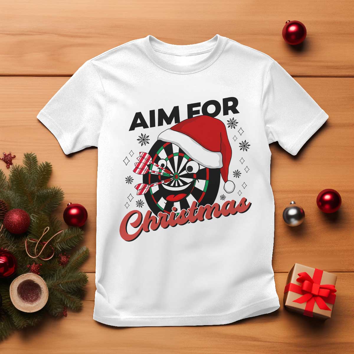 Funny Dart Player Aim For Christmas T Shirt Gift For Dartist TS12 White Print Your Wear
