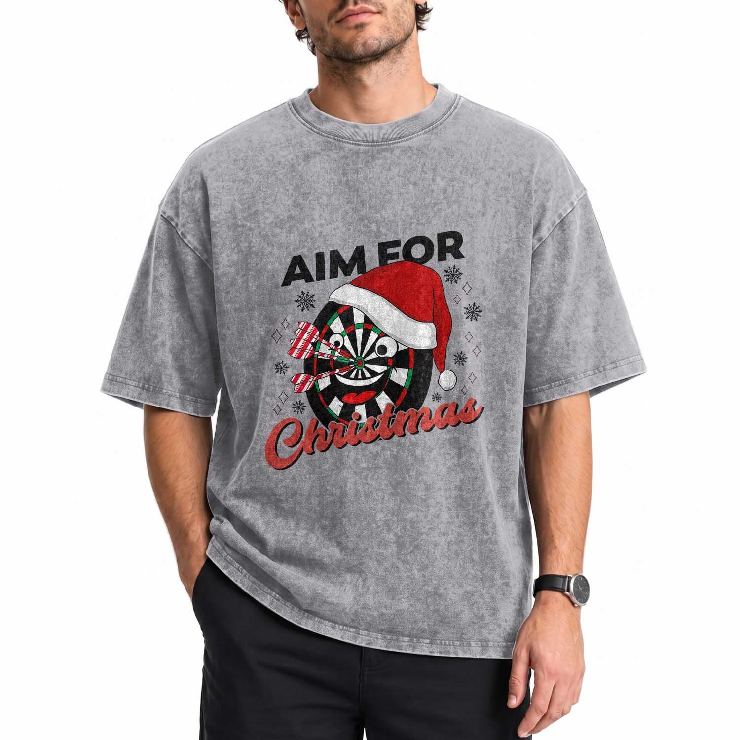 Funny Dart Player Aim For Christmas Washed Cotton T-Shirt Gift For Dartist