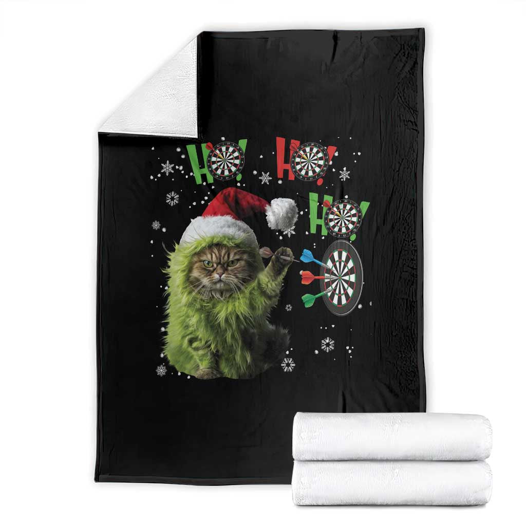 Funny Cat Throwing Dart Ho Ho Ho Throw Blanket Christmas Gift For Dart Player TS12 Black Print Your Wear