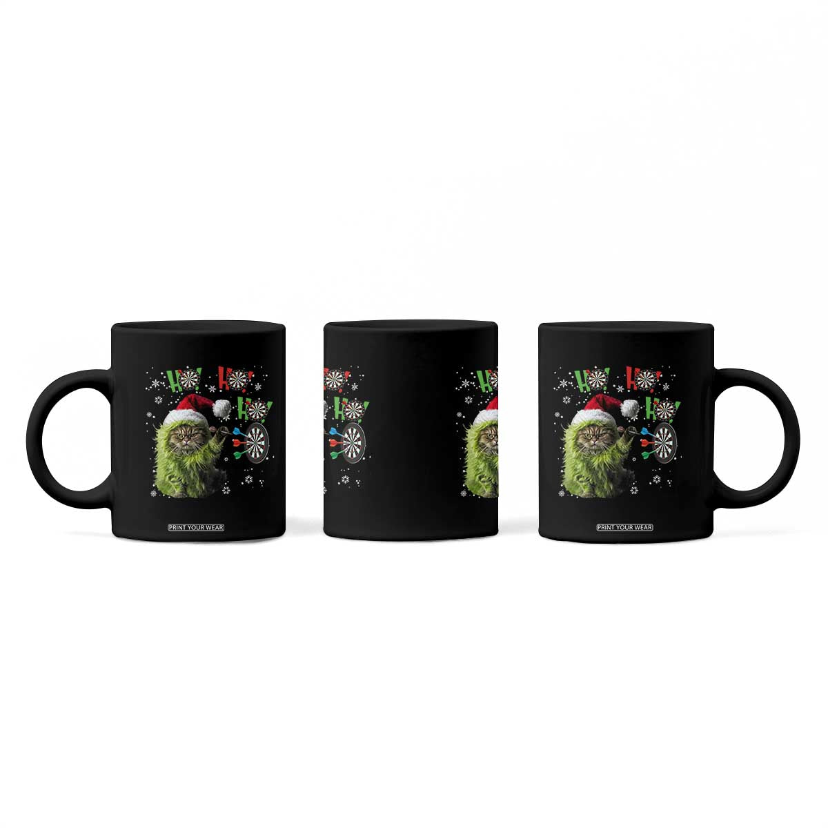 Funny Cat Throwing Dart Ho Ho Ho Coffee Mug Christmas Gift For Dart Player TS12 Print Your Wear