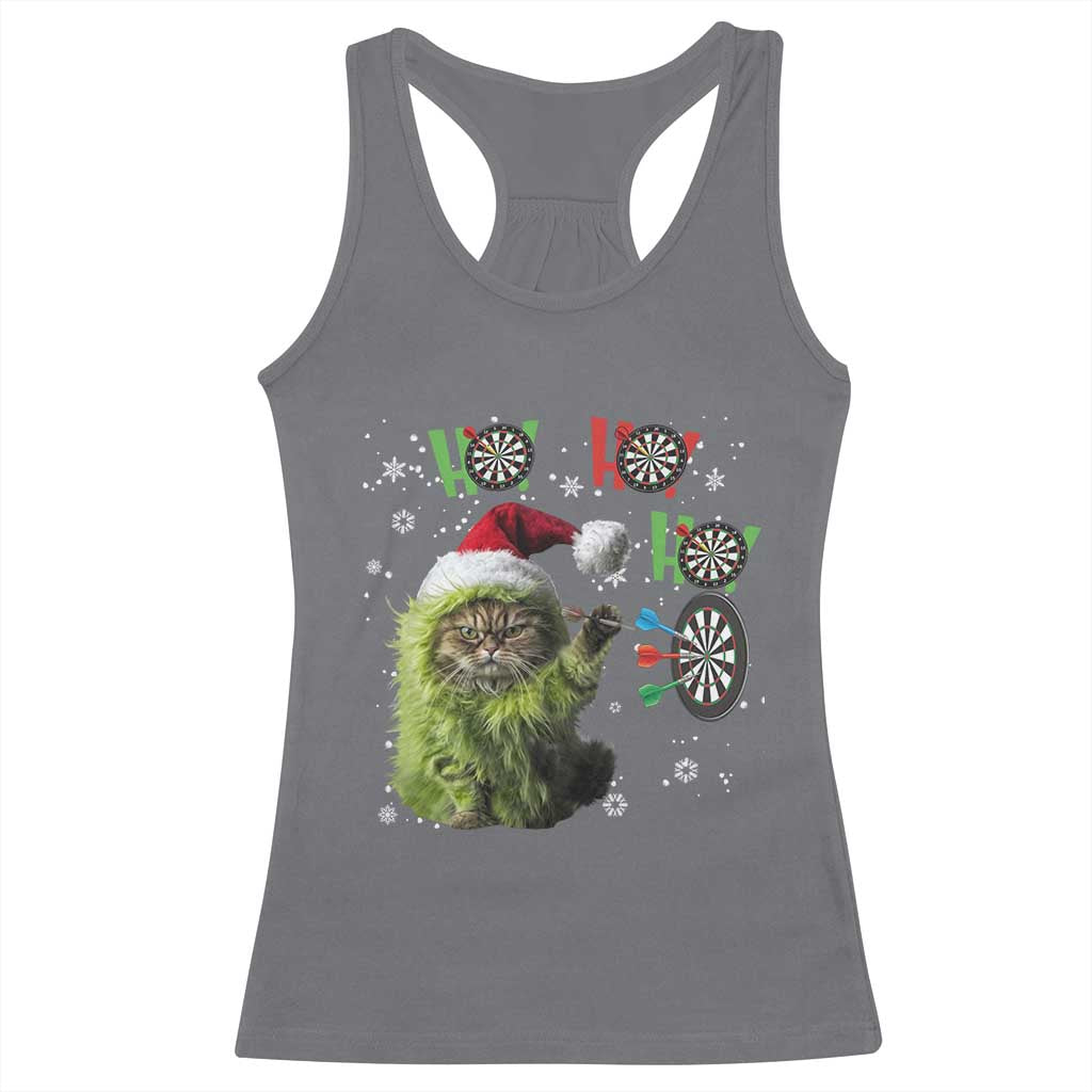 Funny Cat Throwing Dart Ho Ho Ho Racerback Tank Top Christmas Gift For Dart Player TS12 Charcoal Print Your Wear