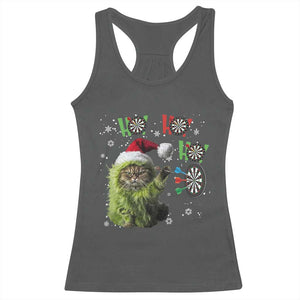 Funny Cat Throwing Dart Ho Ho Ho Racerback Tank Top Christmas Gift For Dart Player TS12 Dark Heather Print Your Wear