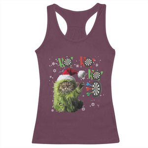 Funny Cat Throwing Dart Ho Ho Ho Racerback Tank Top Christmas Gift For Dart Player TS12 Maroon Print Your Wear