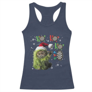 Funny Cat Throwing Dart Ho Ho Ho Racerback Tank Top Christmas Gift For Dart Player TS12 Navy Print Your Wear