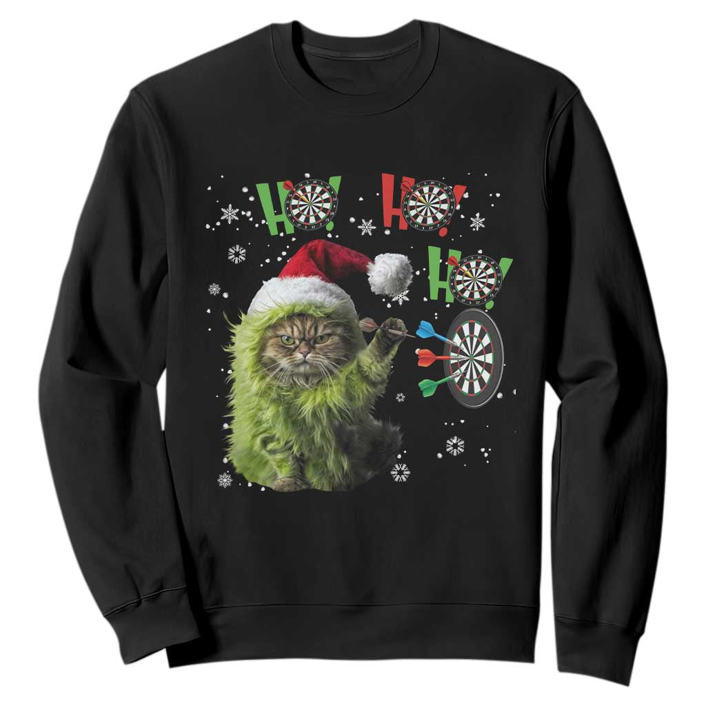 Funny Cat Throwing Dart Ho Ho Ho Sweatshirt Christmas Gift For Dart Player TS12 Black Print Your Wear